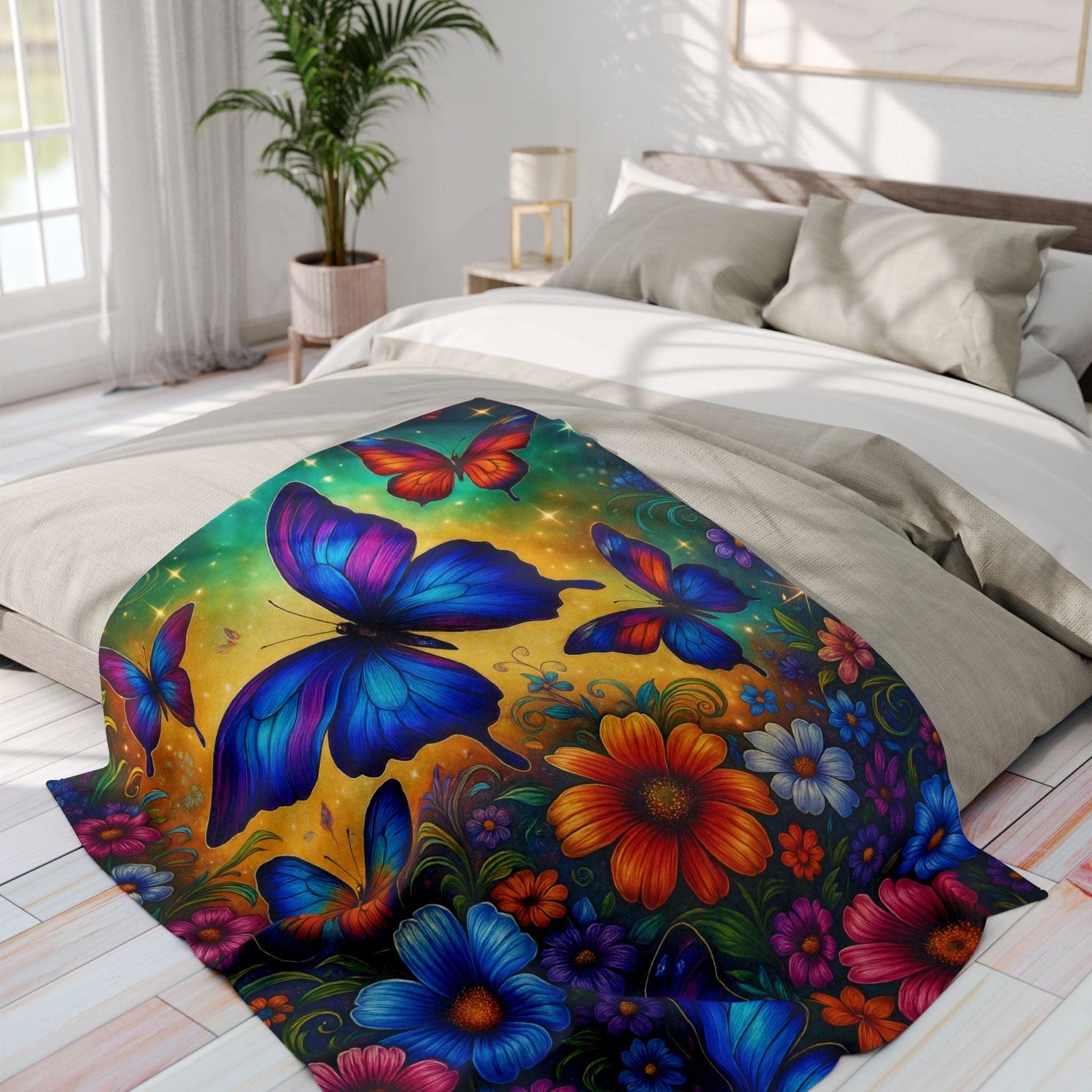 Printify Home Decor Vibrant Butterfly Floral Arctic Fleece Blanket