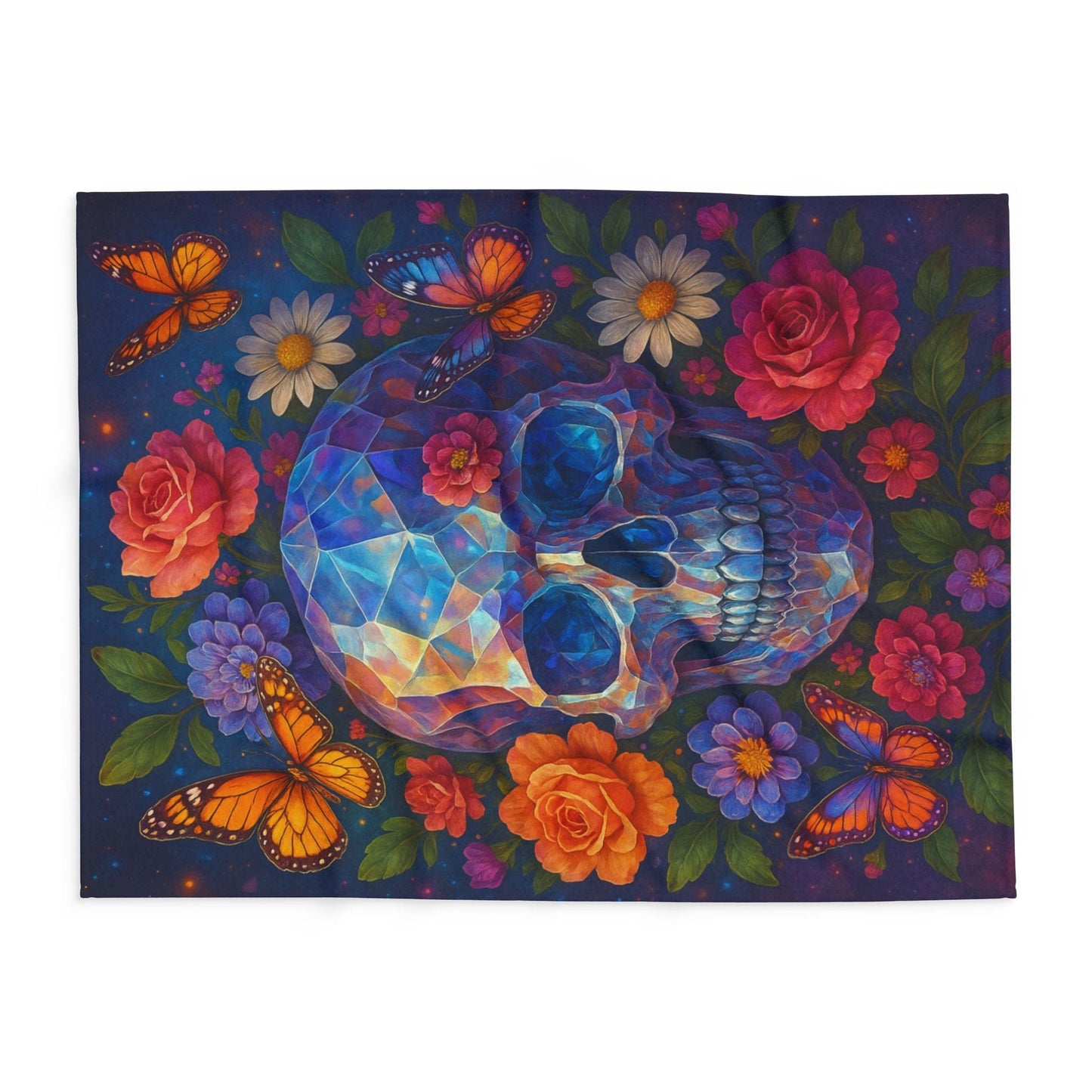 Printify Home Decor Vibrant Skull Floral Arctic Fleece Blanket
