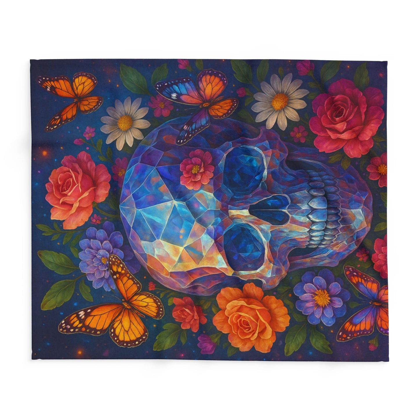 Printify Home Decor Vibrant Skull Floral Arctic Fleece Blanket