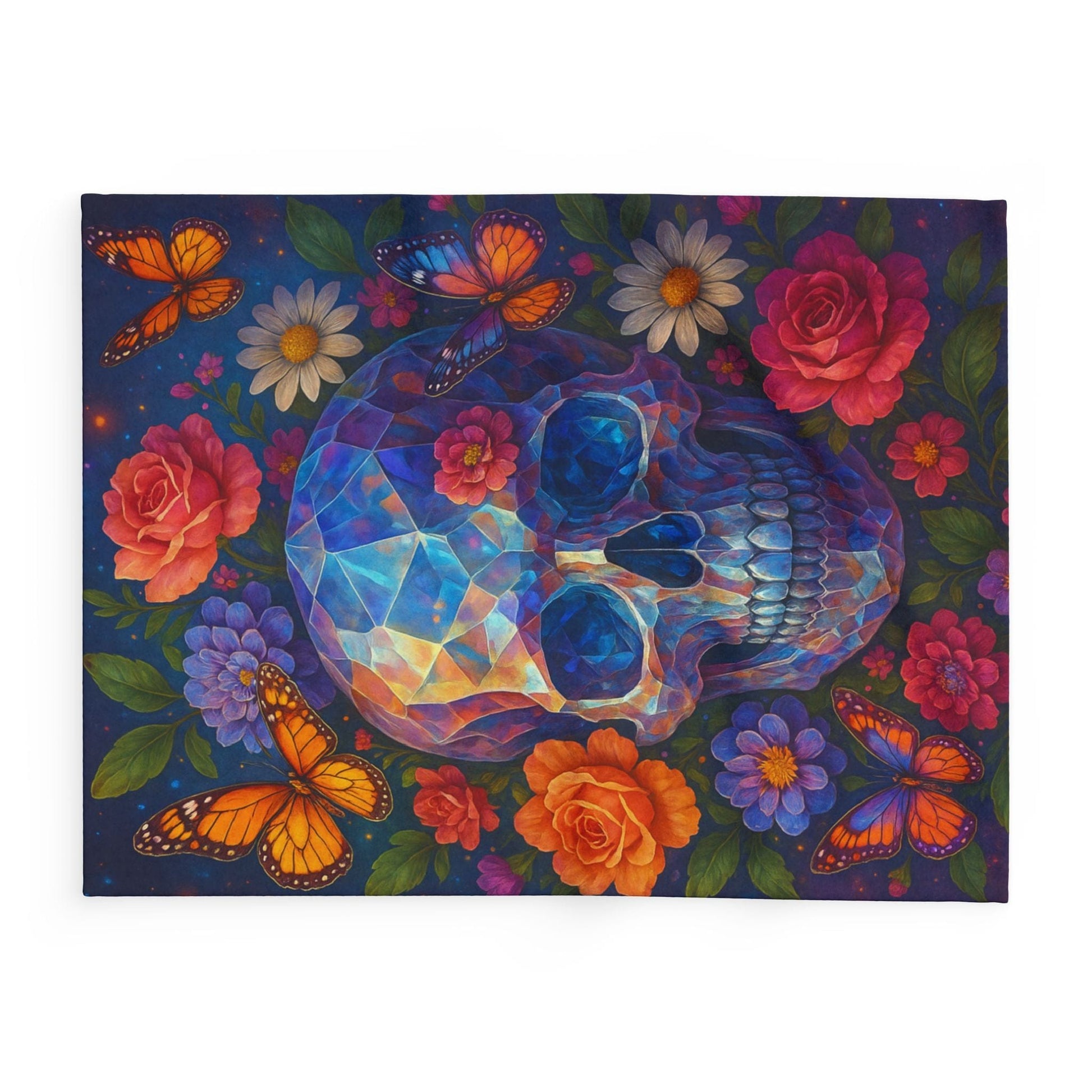 Printify Home Decor Vibrant Skull Floral Arctic Fleece Blanket