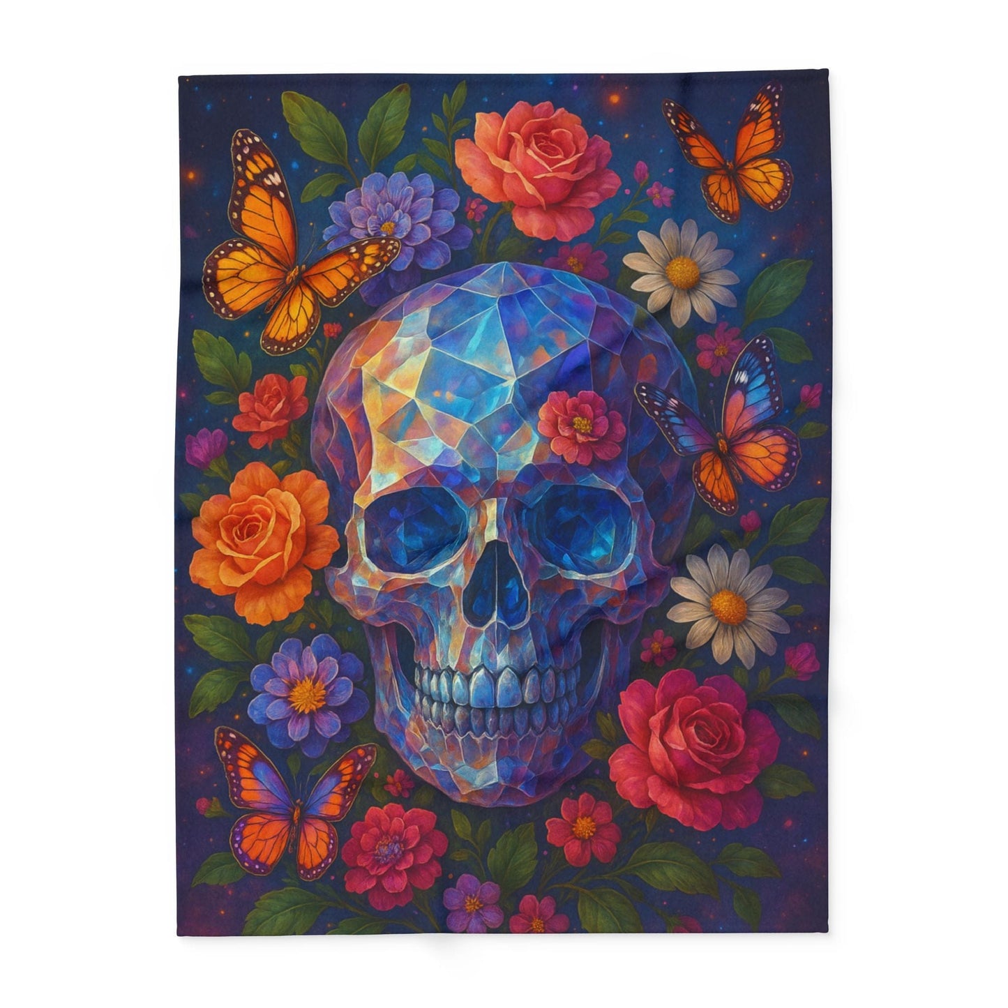 Printify Home Decor 60" × 80" Vibrant Skull Floral Arctic Fleece Blanket