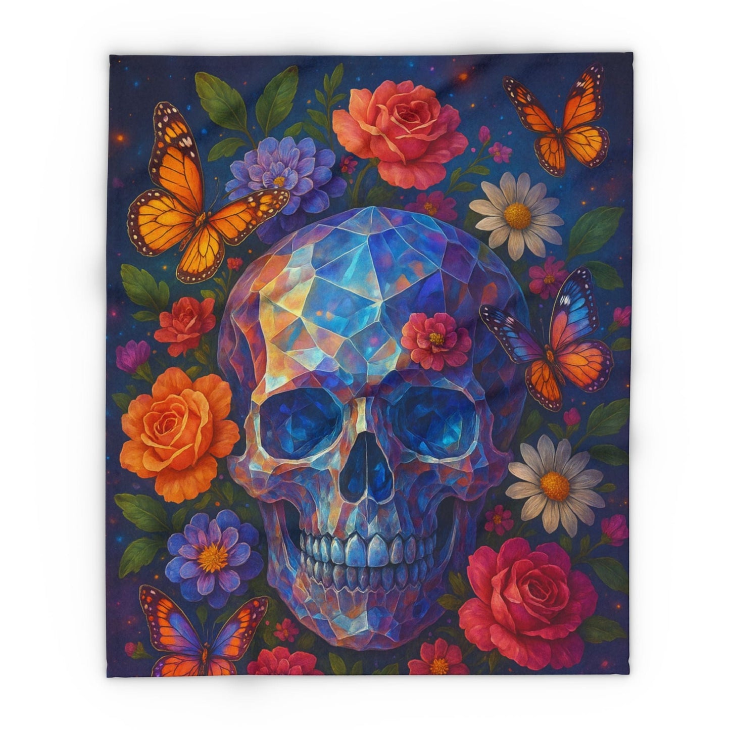 Printify Home Decor 50" × 60" Vibrant Skull Floral Arctic Fleece Blanket