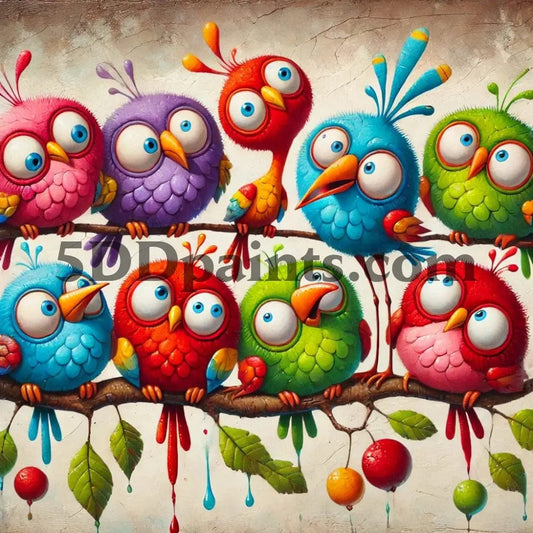 5DDPaints.com arts and crafts kit Whimsical Colorful Birds Diamond Painting Kit