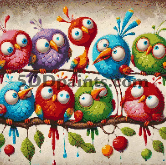 5DDPaints.com arts and crafts kit Whimsical Colorful Birds Diamond Painting Kit