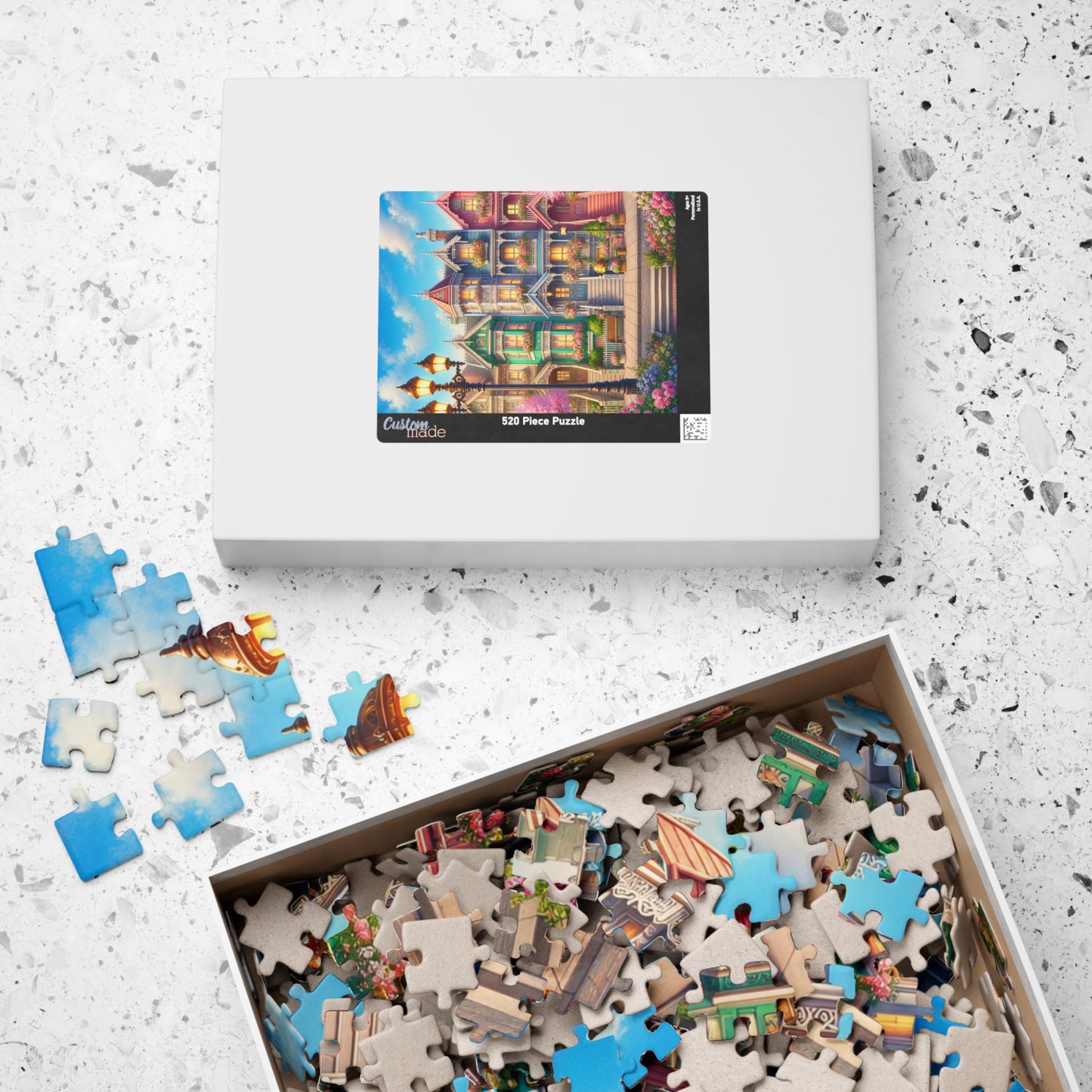 Printify Puzzle Whimsical Pastel Victorian Houses Jigsaw Puzzle | 520 or 1014 Pieces