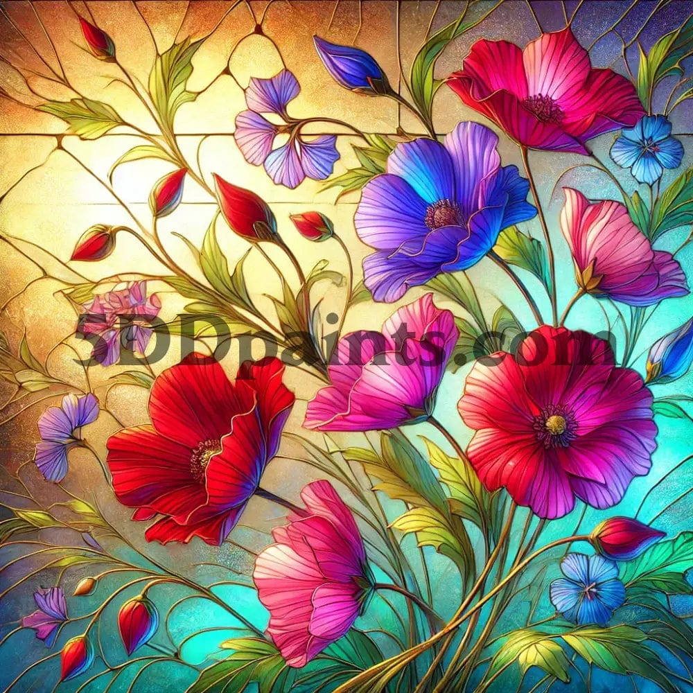 5DDPaints.com arts and crafts kit Wildflower Symphony: Stained Glass Inspiration Diamond Painting