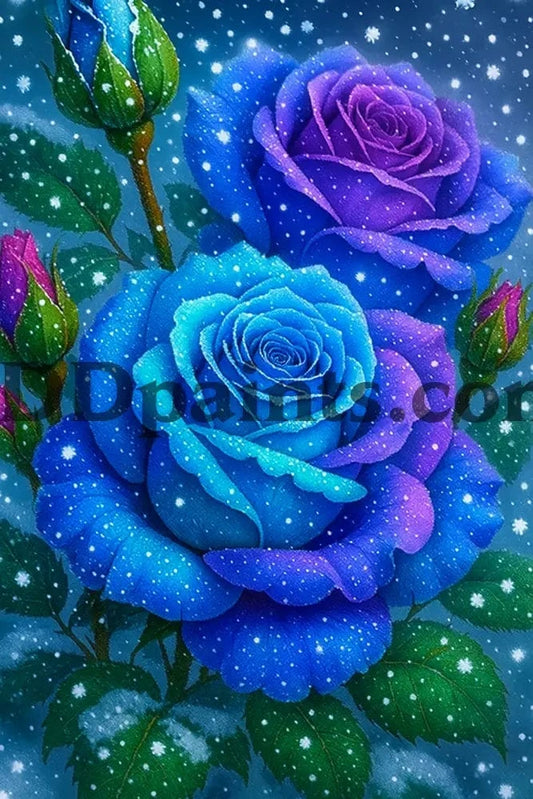 5DDPaints.com arts and crafts kit Winter Kiss Roses Diamond Painting Kit