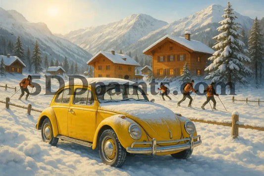 5DDPaints.com arts and crafts kit Winter Retreat with Yellow Beetle Diamond Painting Kit