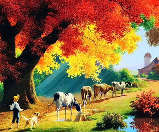 Amazello home decor 5D Diamond Painting Cow in the Mountain