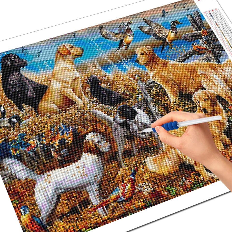 Amazello Art & Craft Kits 5D Diamond Painting Hunting Dog Breeds