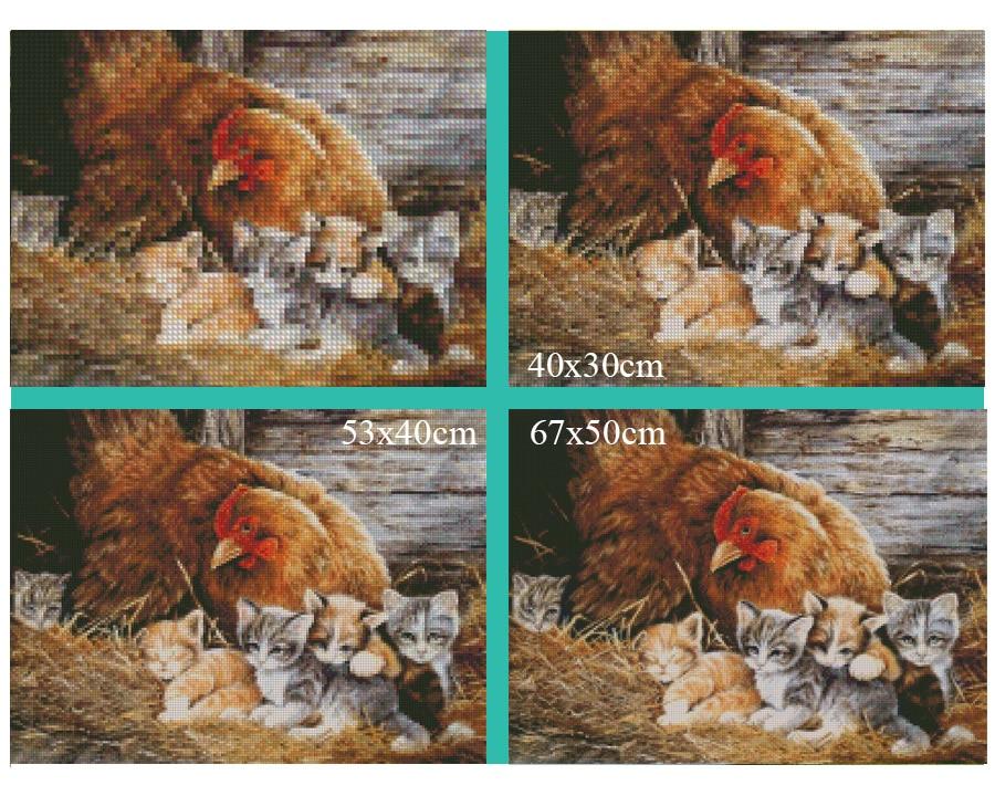 Amazello home decor 5D Diamond Painting Mommy Chicken and Baby Kitten