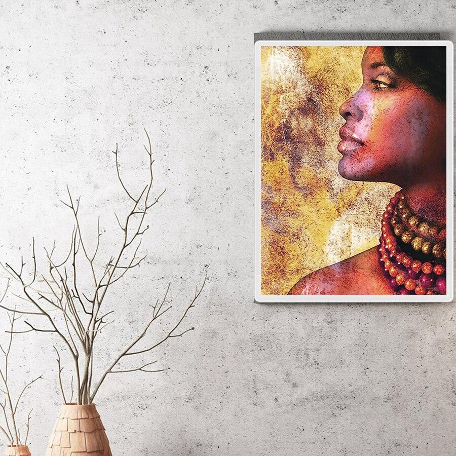 Amazello decoration 5D Diamond Painting Side Profile African woman **Round Drills Only**