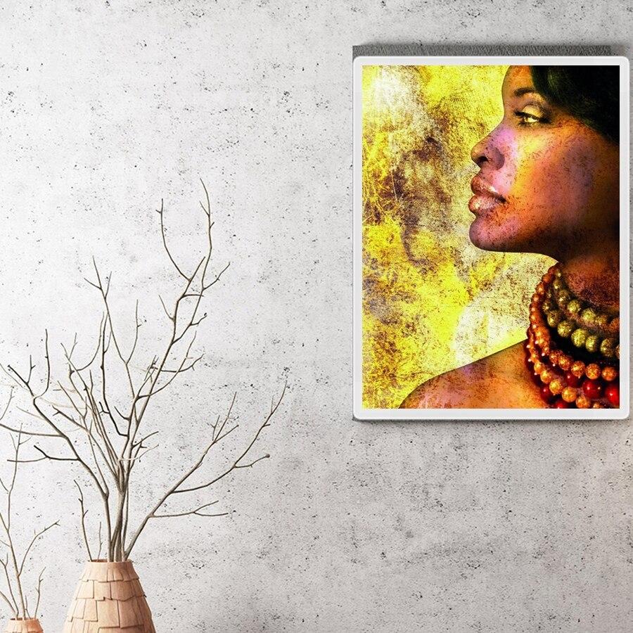Amazello decoration 5D Diamond Painting Side Profile African woman **Round Drills Only**