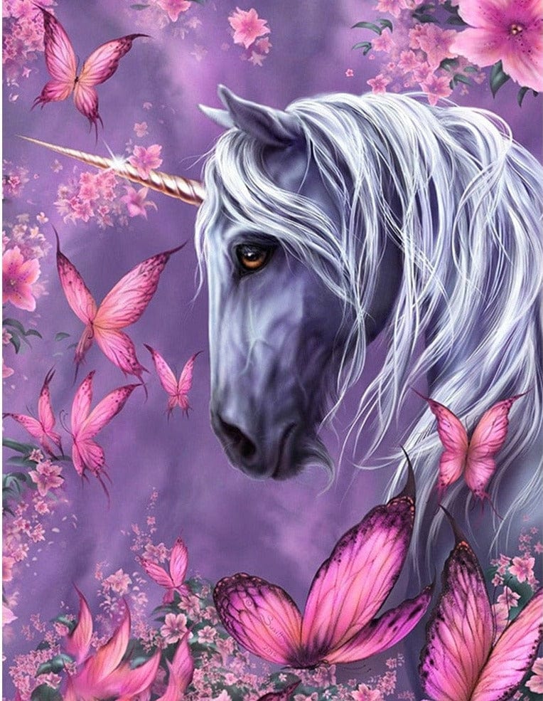Amazello Art & Craft Kits 5D Diamond Painting Unicorn with Pink Butterflies