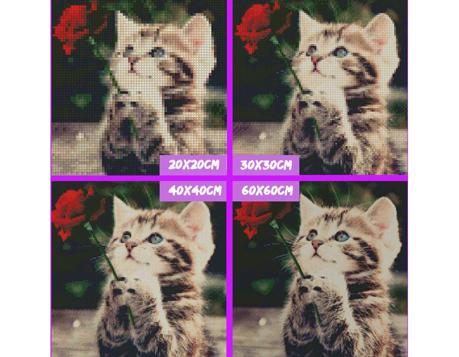 Amazello home decor 5D Diamond Painting Vintage Cat with a Rose