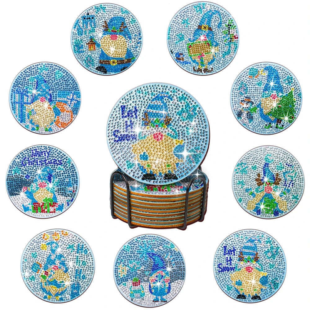 5DDpaints.com arts and crafts kit AA1576 10pcs/Set DIY Christmas Diamond Art Coasters with Holder Anti Slip Mats