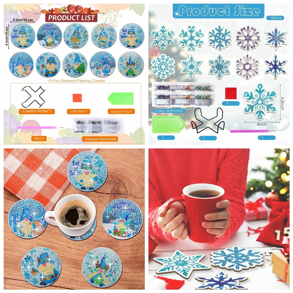 5DDpaints.com arts and crafts kit 10pcs/Set DIY Christmas Diamond Art Coasters with Holder Anti Slip Mats