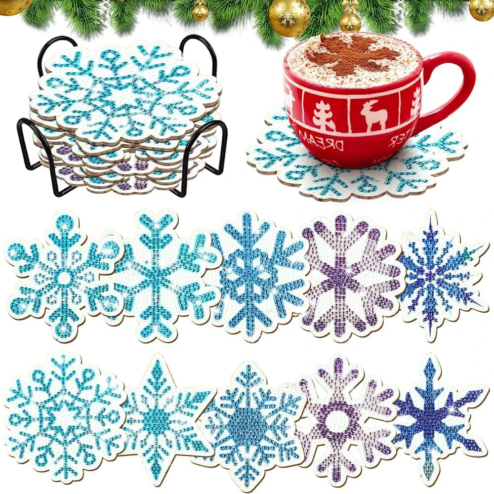 5DDpaints.com arts and crafts kit AA1579 10pcs/Set DIY Christmas Diamond Art Coasters with Holder Anti Slip Mats