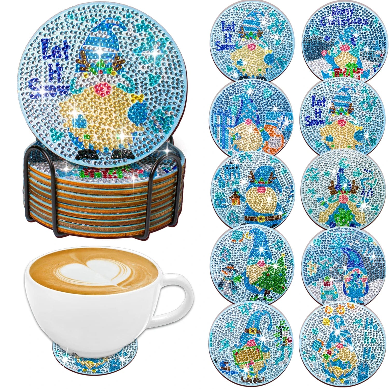 5DDpaints.com arts and crafts kit 10pcs/Set DIY Christmas Diamond Art Coasters with Holder Anti Slip Mats