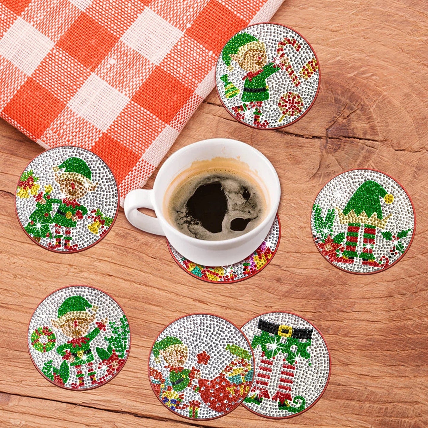 5DDpaints.com arts and crafts kit 10pcs/Set DIY Christmas Diamond Art Coasters with Holder Anti Slip Mats