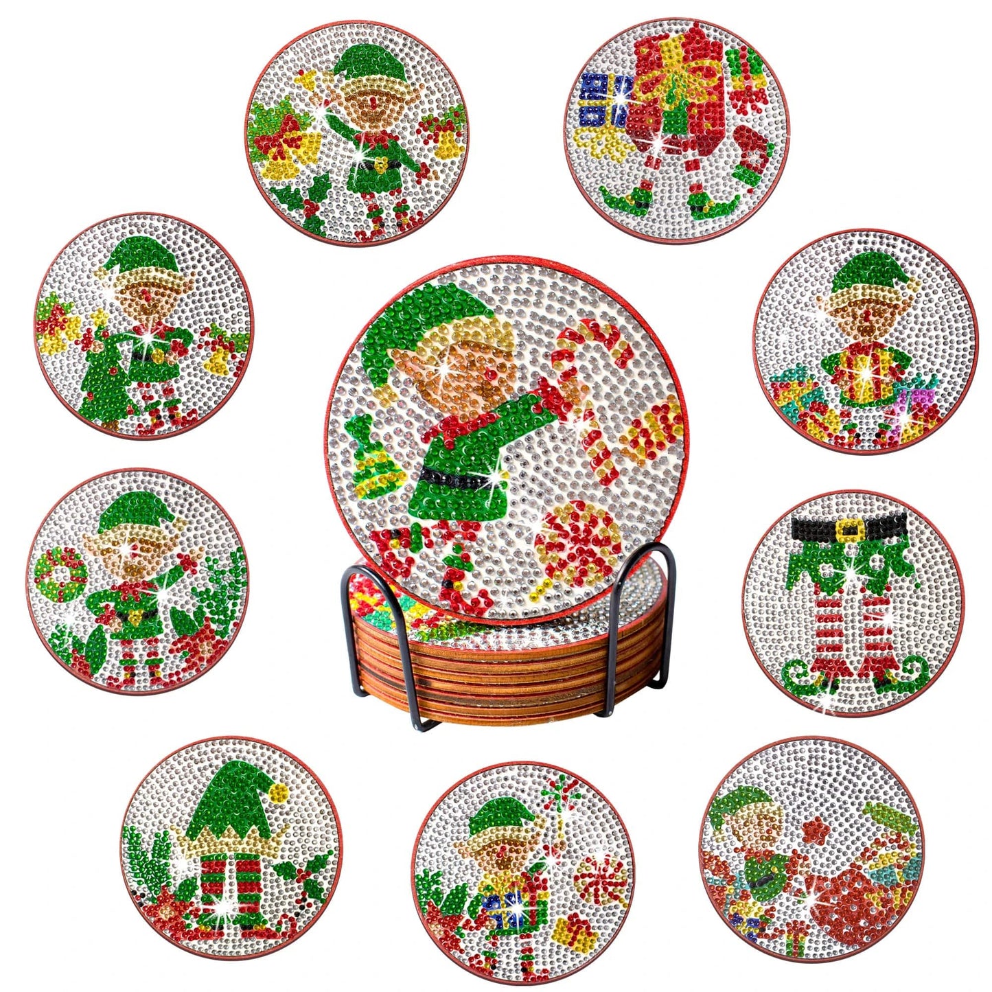 5DDpaints.com arts and crafts kit AA1572 10pcs/Set DIY Christmas Diamond Art Coasters with Holder Anti Slip Mats