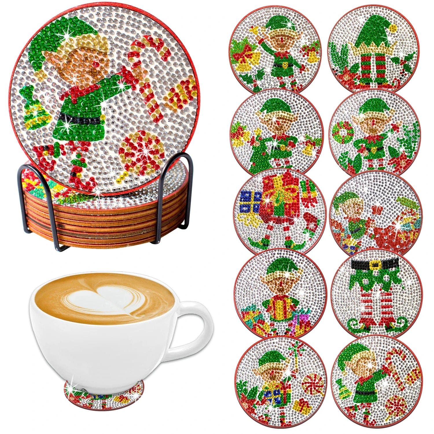 5DDpaints.com arts and crafts kit 10pcs/Set DIY Christmas Diamond Art Coasters with Holder Anti Slip Mats