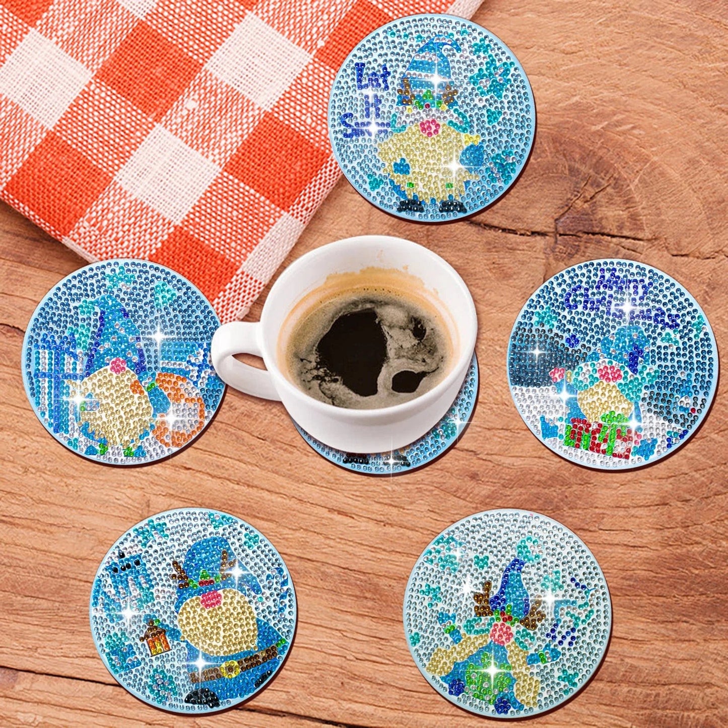 5DDpaints.com arts and crafts kit 10pcs/Set DIY Christmas Diamond Art Coasters with Holder Anti Slip Mats