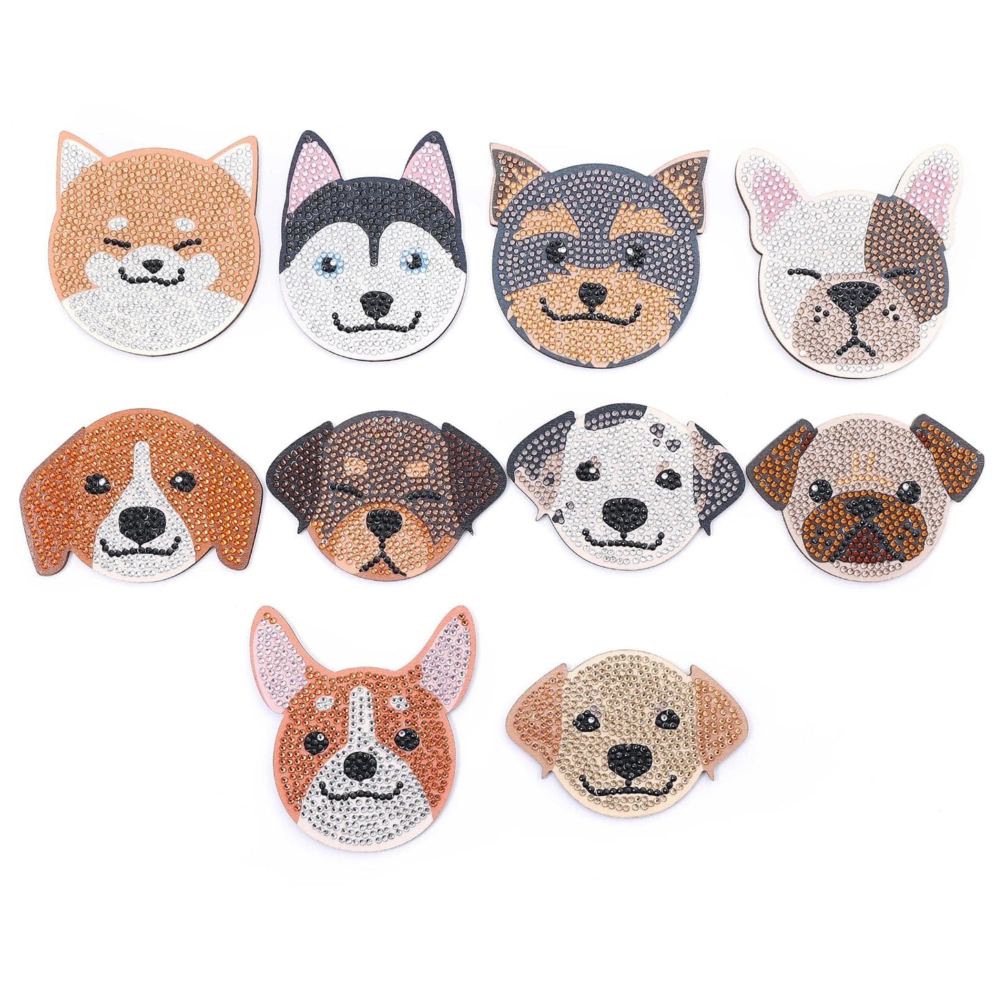 Amazello arts and crafts kit 10pcs/Set DIY Dogs Diamond Art Coasters with Holder Anti Slip Wood Coasters ** HOLDER INCLUDED**