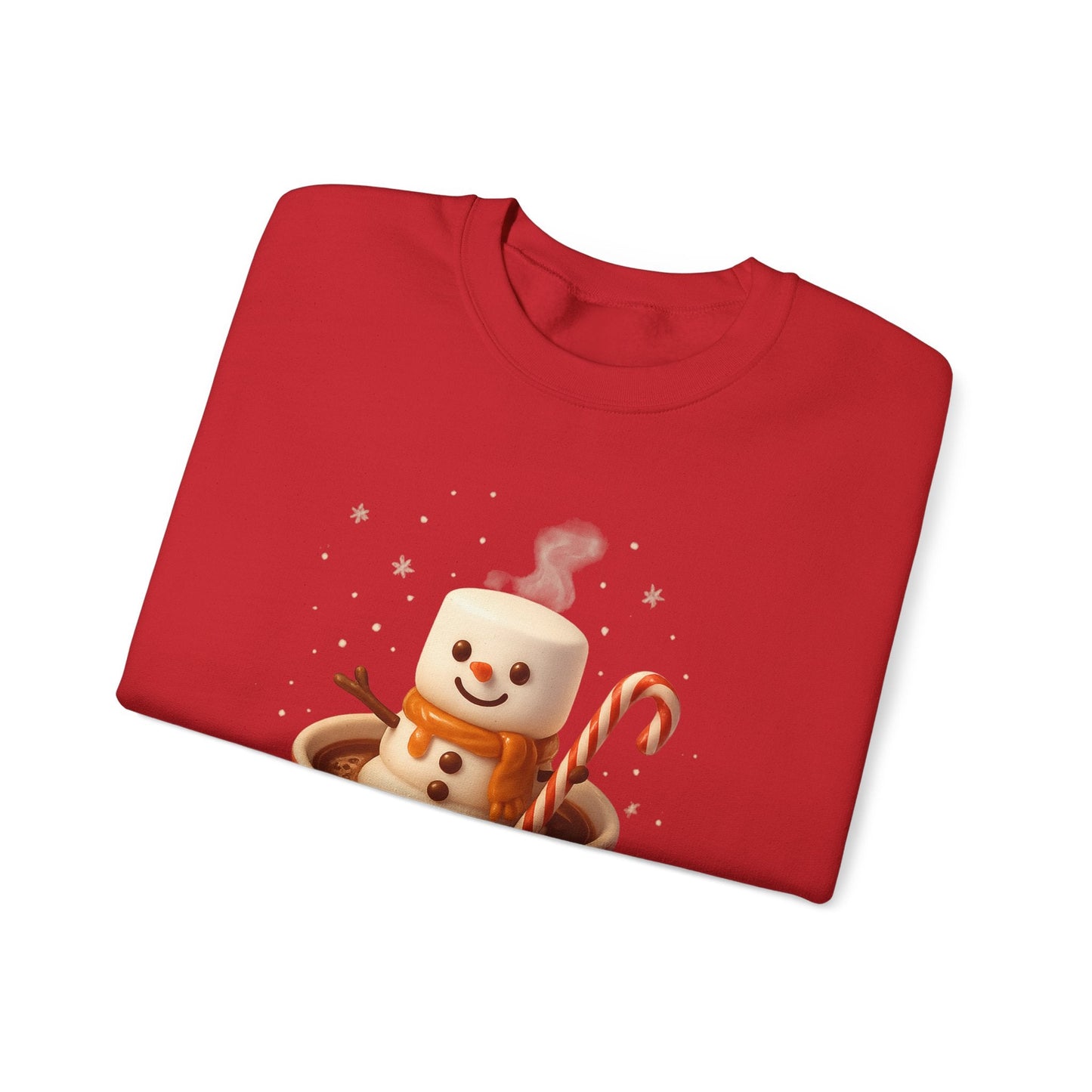 Cute Marshmallow Snowman in Plaid Mug Holiday Crewneck