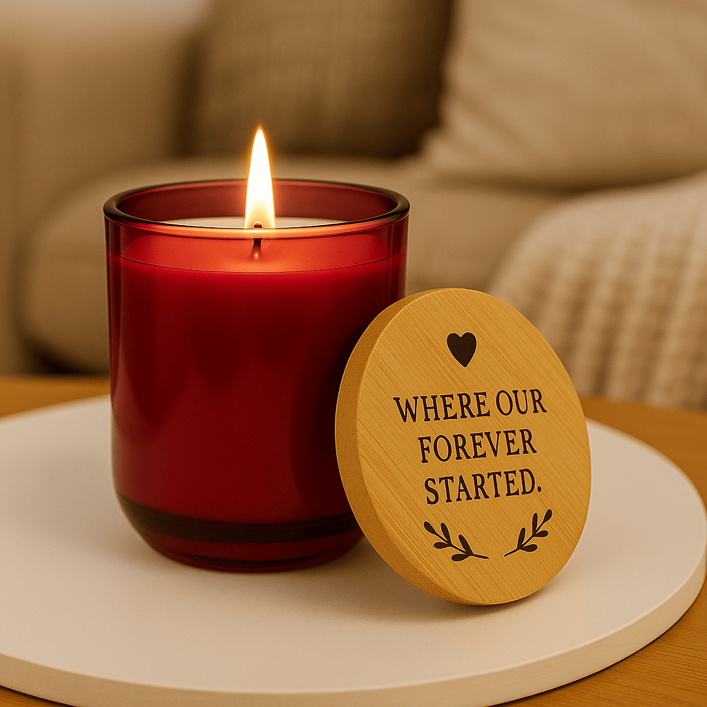 Printify Home Decor 14oz Engraved Soy Candle — “Where Our Forever Started” Romantic Keepsake