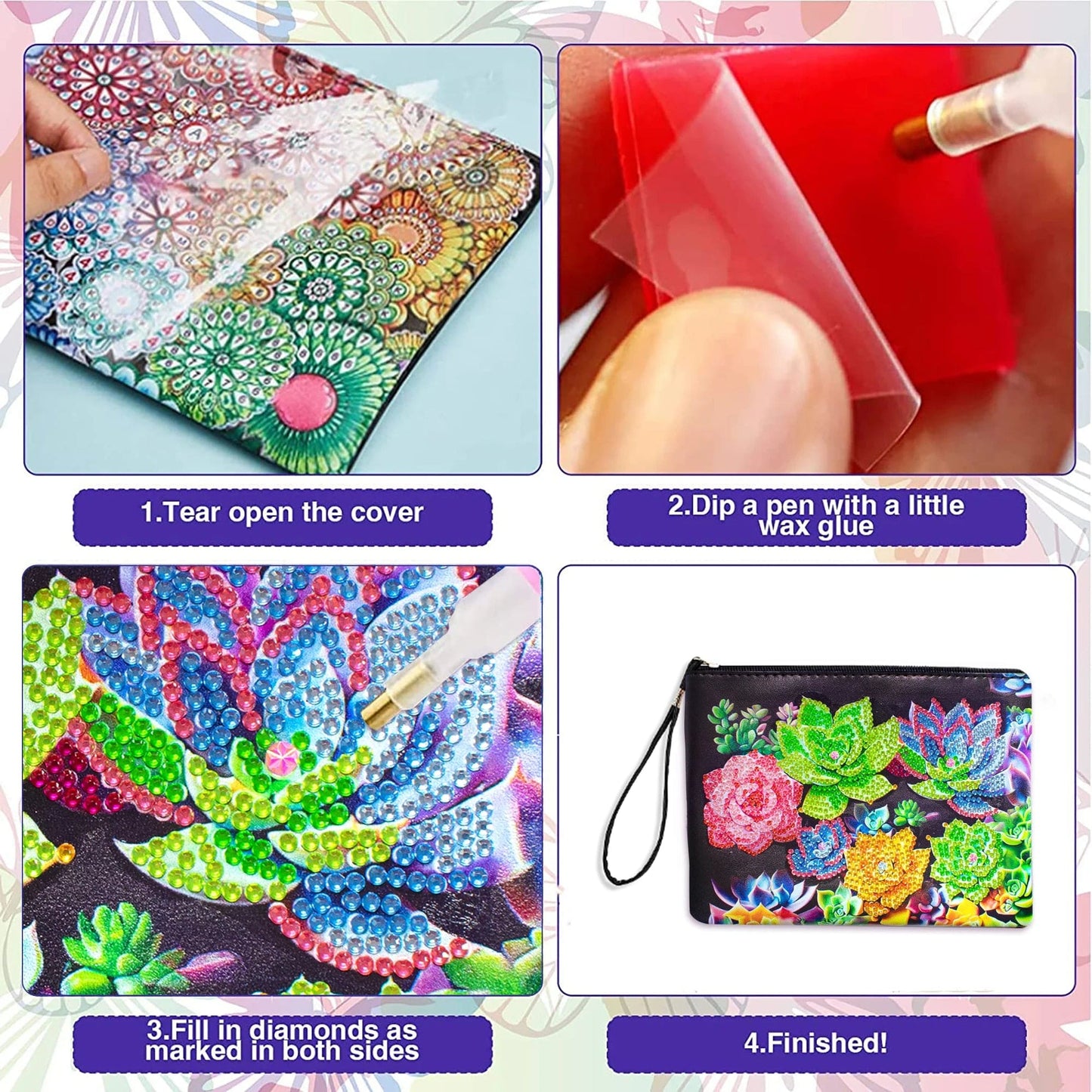 5DDpaints.com arts and crafts kit 1pc DIY Succulents Diamond Art Clutch Purses a