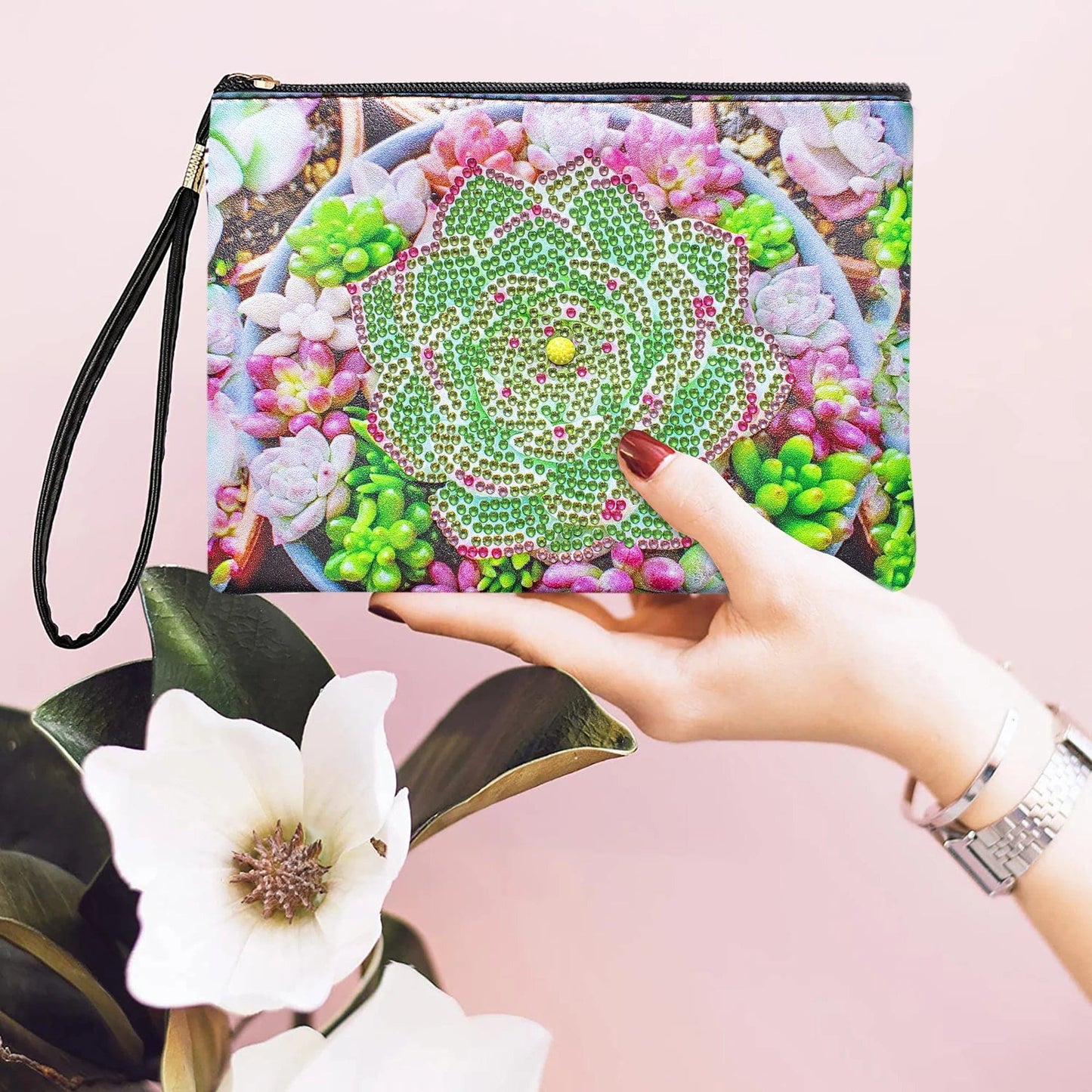 5DDpaints.com arts and crafts kit 1pc DIY Succulents Diamond Art Clutch Purses a