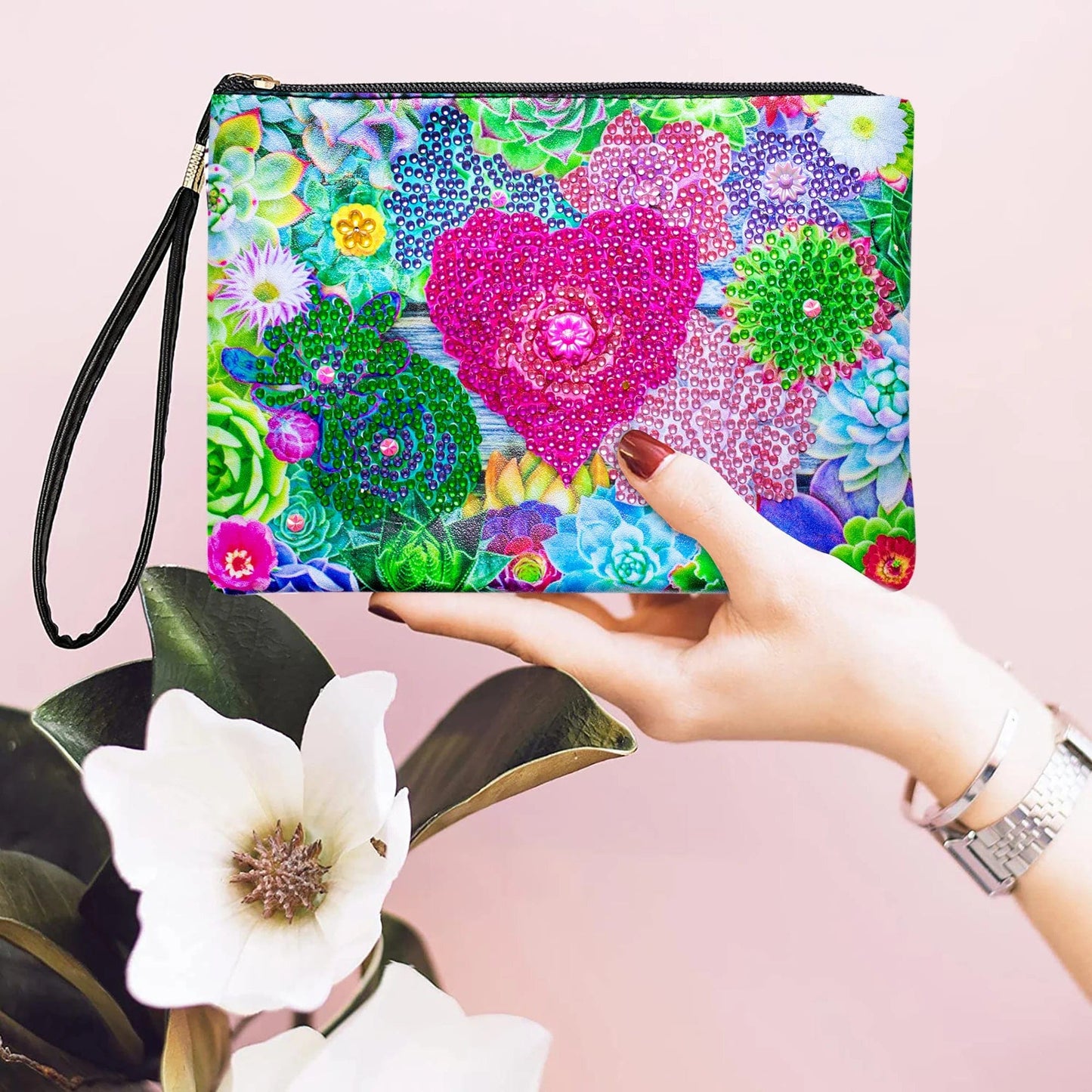 5DDpaints.com arts and crafts kit 1pc DIY Succulents Diamond Art Clutch Purses a