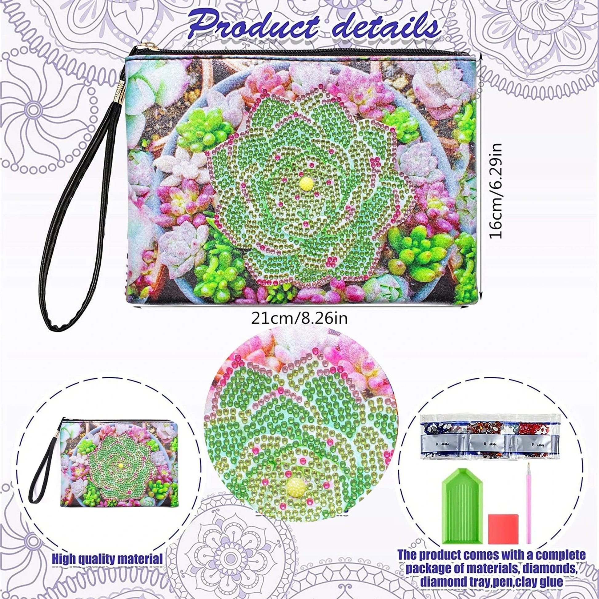 5DDpaints.com arts and crafts kit 1pc DIY Succulents Diamond Art Clutch Purses a