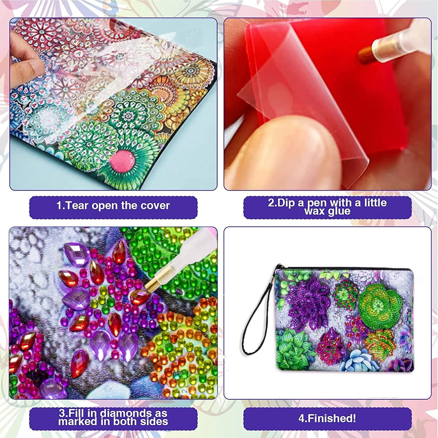 5DDpaints.com arts and crafts kit 1pc DIY Succulents Diamond Art Clutch Purses a