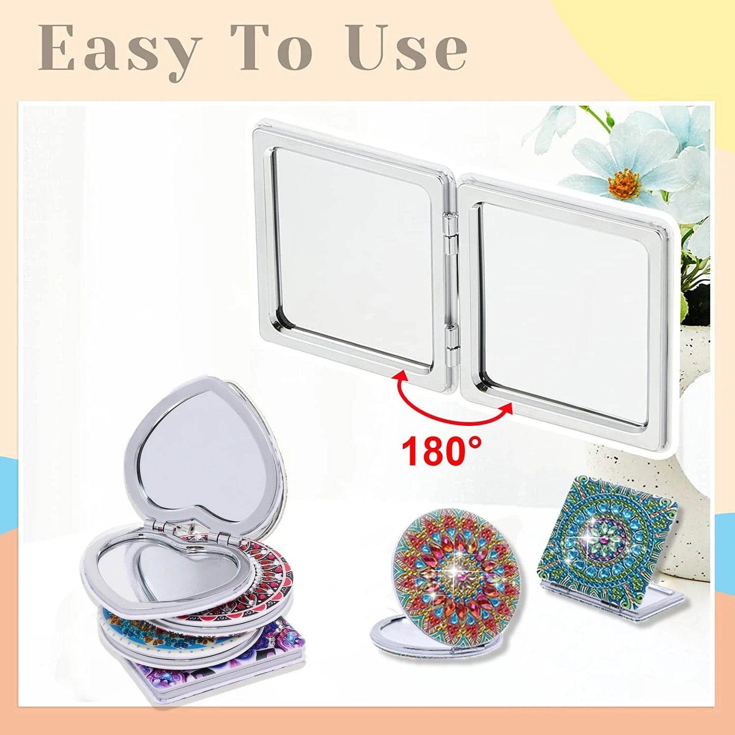 5DDpaints.com arts and crafts kit 1pc/Set DIY Mandala Diamond Art Compact Mirror