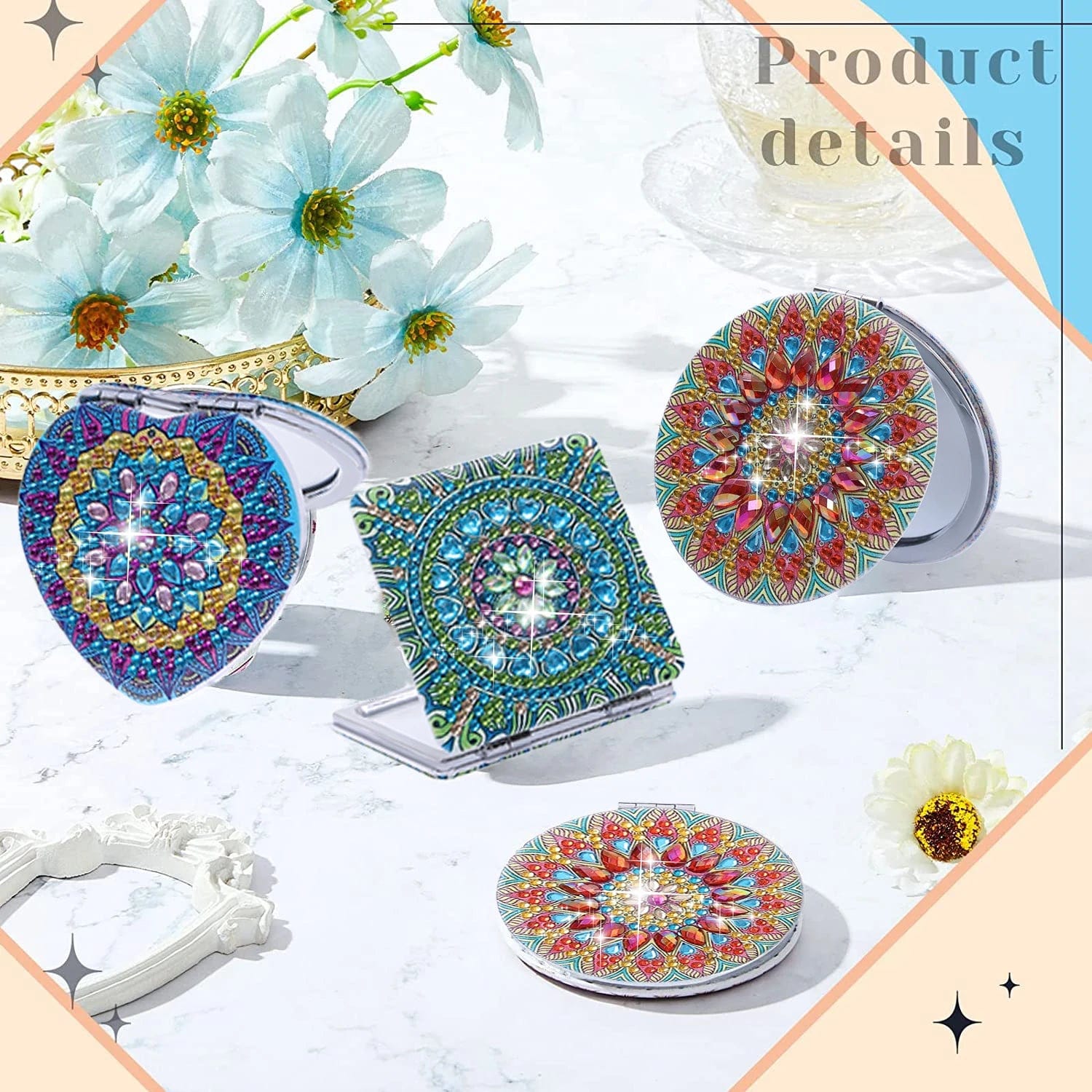 5DDpaints.com arts and crafts kit 1pc/Set DIY Mandala Diamond Art Compact Mirror