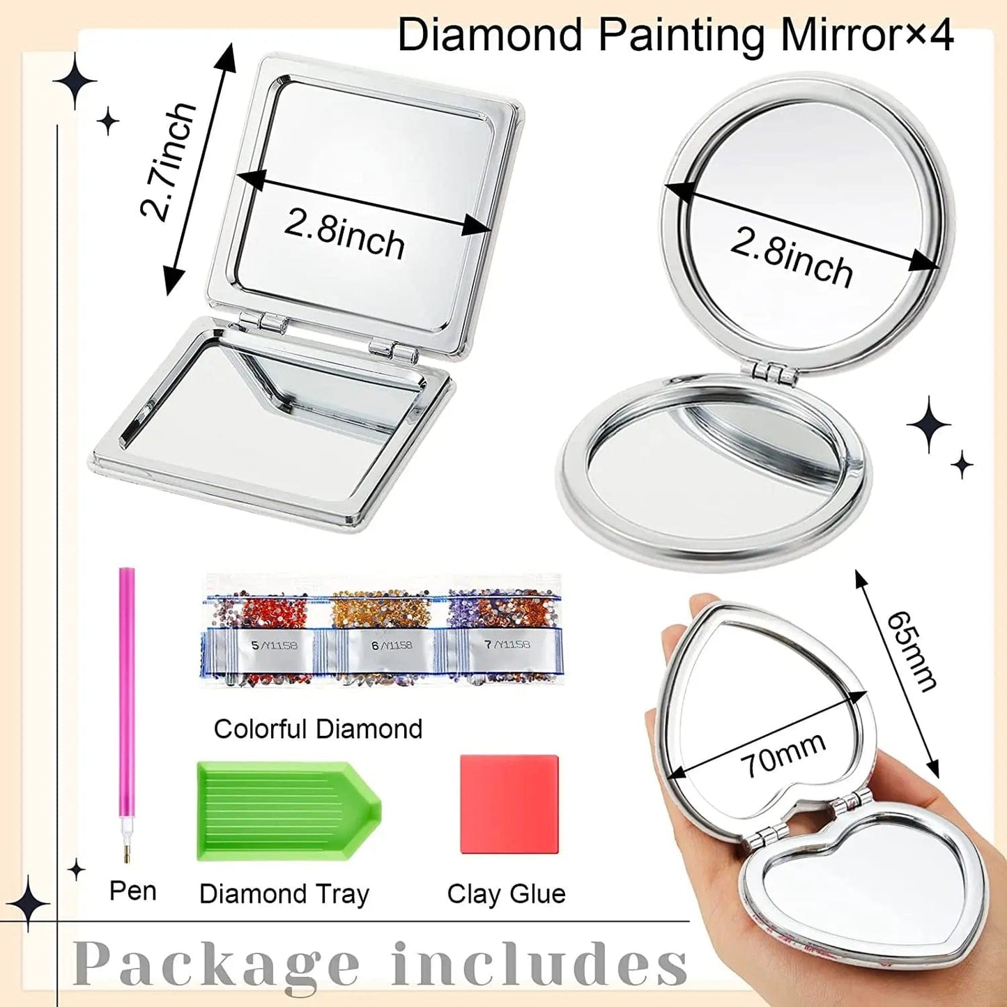 5DDpaints.com arts and crafts kit 1pc/Set DIY Mandala Diamond Art Compact Mirror