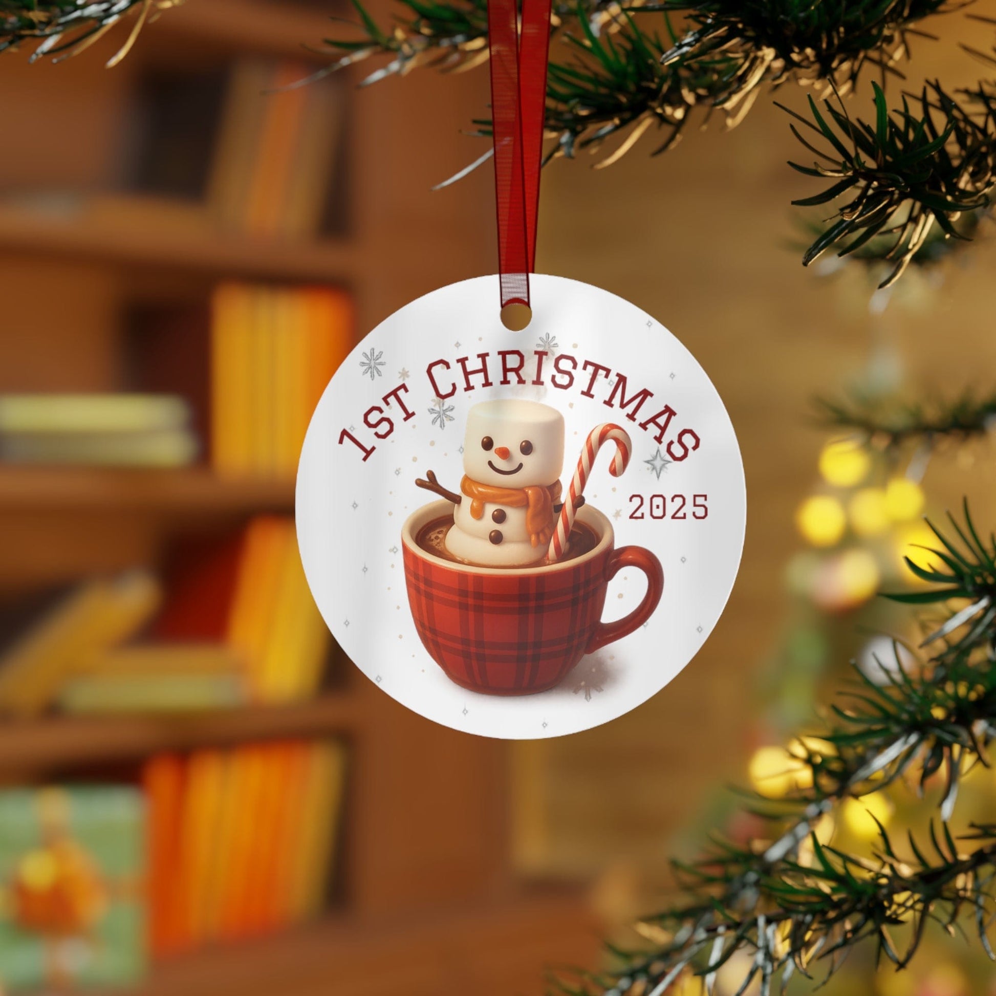 Printify Home Decor Round / One Size 1st Christmas 2025 Metal Ornament — Baby’s First Holiday Keepsake