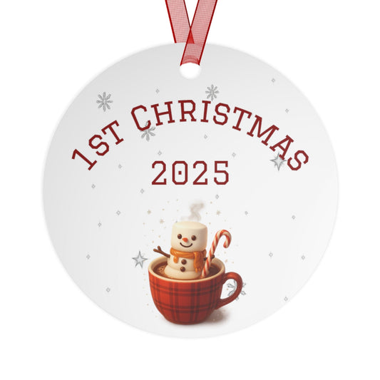 Printify Home Decor Round / One Size 1st Christmas 2025 Metal Ornament — Baby’s First Holiday Keepsake