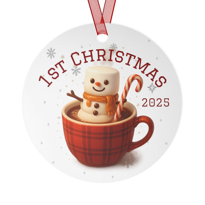 Printify Home Decor Round / One Size 1st Christmas 2025 Metal Ornament — Baby’s First Holiday Keepsake
