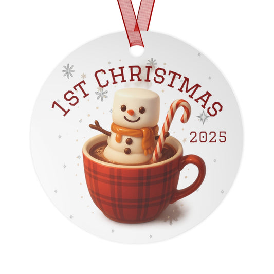 Printify Home Decor Round / One Size 1st Christmas 2025 Metal Ornament — Baby’s First Holiday Keepsake