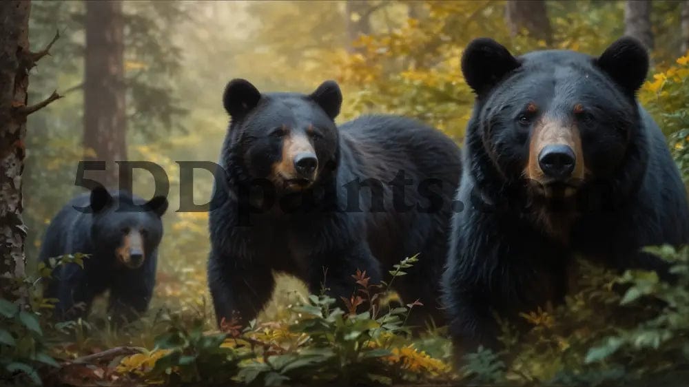 Amazello Art & Craft Kits 5D Diamond Painting A Black Bear Family in the Forest