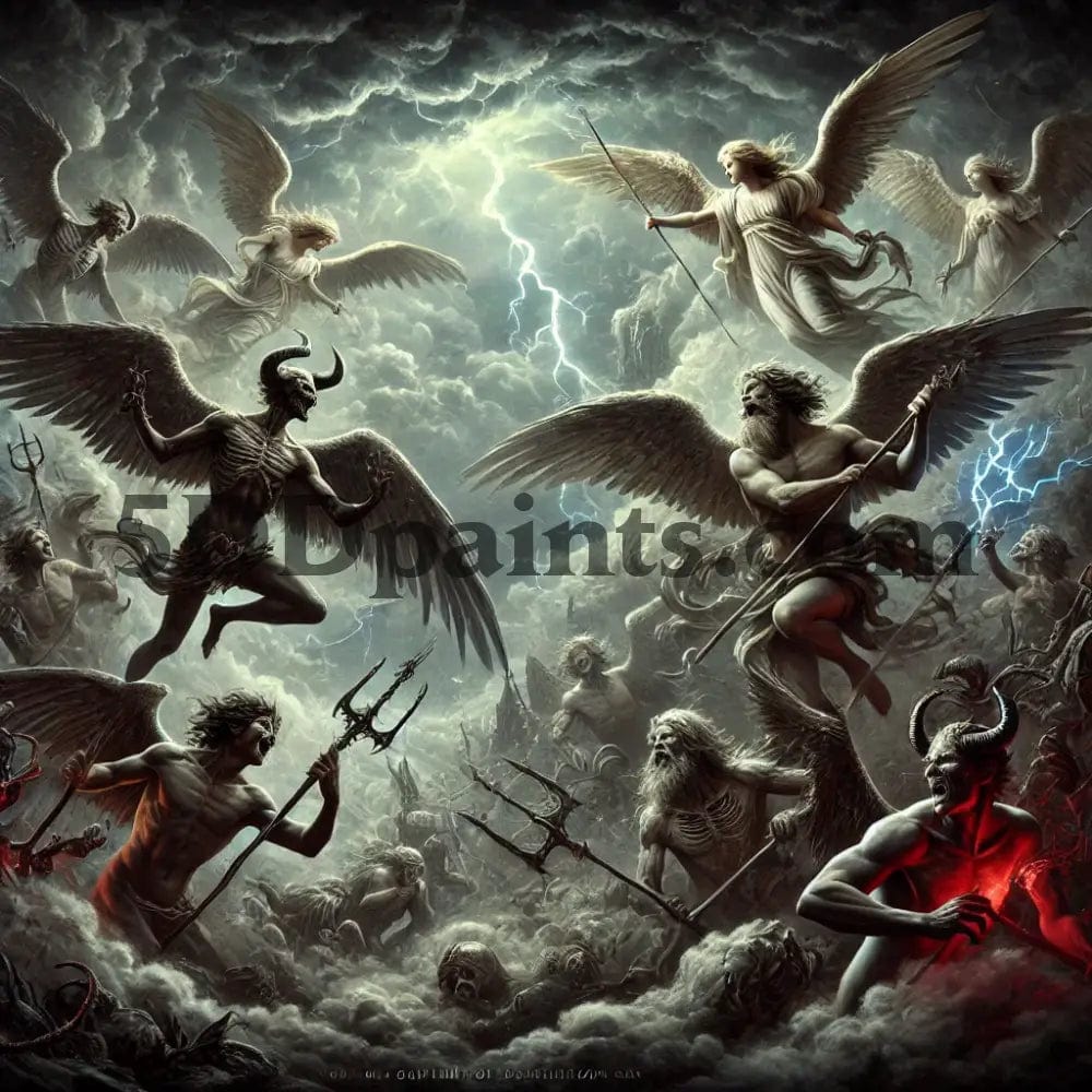 Amazello Arts & Crafts 20x20cm / Square / Angels and Demons fight 5D Diamond Painting Angels and Demons