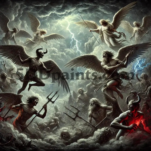 Amazello Arts & Crafts 20x20cm / Square / Angels and Demons fight 5D Diamond Painting Angels and Demons