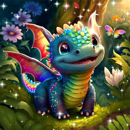 Amazello arts and crafts kit 9147 / Square Drill 20x20cm 5D Diamond Painting Baby Dragon