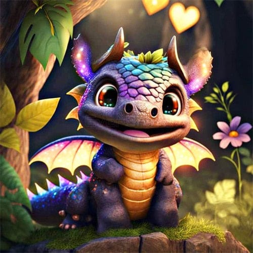 Amazello arts and crafts kit 9149 / Square Drill 20x20cm 5D Diamond Painting Baby Dragon