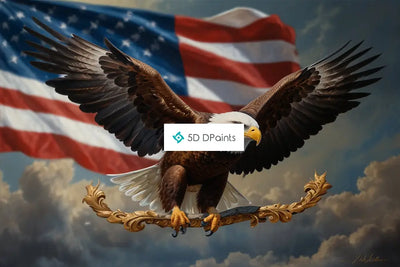 5D Diamond Painting Bald Eagle W/ U.s Flag **Exclusive Collection** Decoration