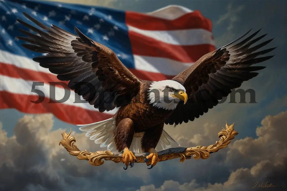 Amazello decoration 5D Diamond Painting  Bald Eagle w/ U.S Flag **Exclusive Collection**