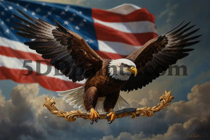 Amazello decoration 5D Diamond Painting  Bald Eagle w/ U.S Flag **Exclusive Collection**